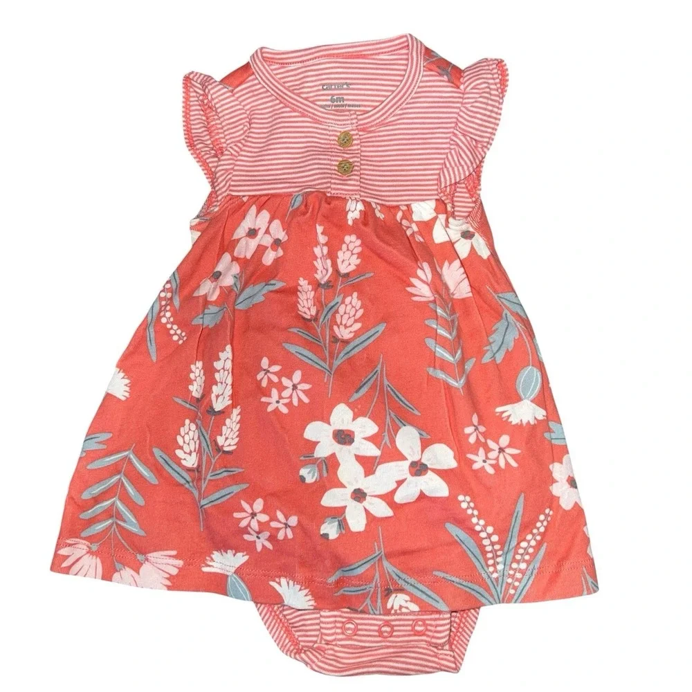Carters Bundle Of 3 Girls Baby Outfits Sets Rompers 6M Floral Polka Dots‎ Whale
